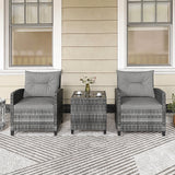 3 Pieces Outdoor Wicker Conversation Set with Tempered Glass Tabletop-Gray