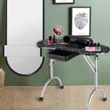 Foldable Portable Manicure Table with Drawer Casters and Cushion-Black