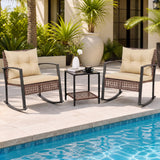 3-Piece Outdoor Rocking Chair Set-Brown