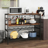 41 Inch 4-Tier Bar Table with Wine Rack and 4 Rows of Glass Holders-Rustic Brown