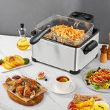 Electric Deep Fryer 5.3QT/21-Cup Stainless Steel 1700W with Triple Basket-Silver