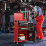2-in-1 Tool Chest and Cabinet with 5 Sliding Drawers-Black  Red