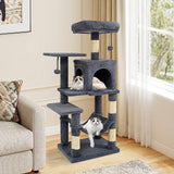 Multi-Level Cat Tower with 2-Door Condo and Padded Top Perch-Gray