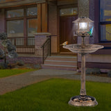 Pedestal Bird Bath with Solar Light with Bird Feeder and Flower Planter-Bronze