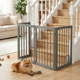 83 inch L x 30 inch H Dog Gate 4-Panel Wooden Pet Fence for Indoor-Gray