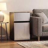 3.2 Cu.Ft Mini Fridge with Freezer Double Door Small Refrigerator with Adjustable Thermostat-Silver