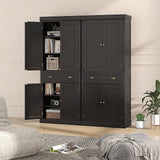 Cupboard Freestanding Kitchen Cabinet with Adjustable Shelves-Dark Brown