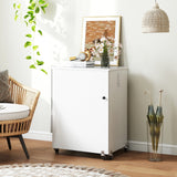 Sewing Machine Table with Charging Station and Lockable Casters-White