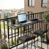 Set of 2 48in Balcony Railing Table with 5-Level Adjustable Height for Patio and Deck-Black