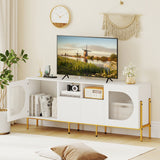 TV Stand for 70 Inch TV with Power Outlets Drawers and Open Shelves-White