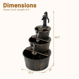 3-Tier Outdoor Barrel Waterfall Fountain with Electric Pump