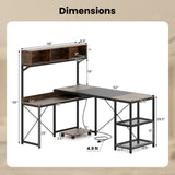 L-Shaped Computer Desk with Power Outlets 62 Inches Corner Desk with Storage Hutch-Brown