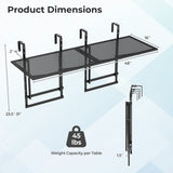 Set of 2 48in Balcony Railing Table with 5-Level Adjustable Height for Patio and Deck-Black