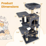 Multi-Level Cat Tower with 2-Door Condo and Padded Top Perch-Gray
