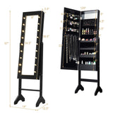 Mirrored Jewelry Cabinet Armoire Organizer with LED lights-Black