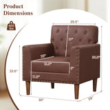 Mid Century Modern Accent Chair with Button Tufted Decoration and Rivets-Brown