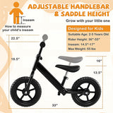 Lightweight Toddler Balance Bike No Pedal Training Bicycle-Black