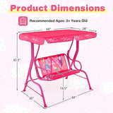 2-Seater Kids Patio Swing with Metal Stand and Adjustable Canopy-Pink