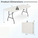 6 FT Plastic Fold-in-Half Camping Table-White