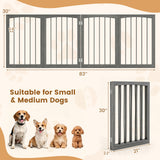 83 inch L x 30 inch H Dog Gate 4-Panel Wooden Pet Fence for Indoor-Gray