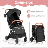 Lightweight Baby Stroller Compact Travel Stroller with One-Hand Folding-Black