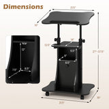 Adjustable Mobile Standing Desk Cart with Tilt Desktop and Cabinet-Black