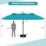 15 Feet Double-Sided Twin Patio Umbrella with Crank and Base-Turquoise
