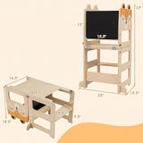 3-in-1 Wooden Kids Toddler Kitchen Step Stool with Blackboard-Orange
