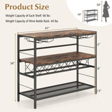 41 Inch 4-Tier Bar Table with Wine Rack and 4 Rows of Glass Holders-Rustic Brown