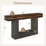 2-Tier Farmhouse Console Table 63in Long with Storage Shelf-Rustic Brown