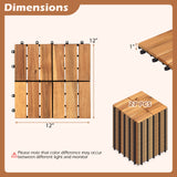 12 x 12 Inch 27 Pieces Acacia Wood Interlocking Deck Tiles-Natural