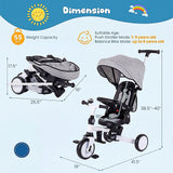 8-in-1 Folding Kids Tricycle with Removable Canopy and Push Handle-Gray