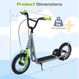 Height Adjustable Kid Kick Scooter with 12 Inch Air Filled Wheel-Grey