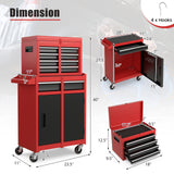 2-in-1 Tool Chest and Cabinet with 5 Sliding Drawers-Black  Red