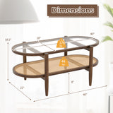 2-Tier Coffee Table with Tempered Glass Tabletop and Acacia Wood Frame-Brown