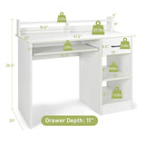 Study Laptop Table with Drawer and Keyboard Tray-White
