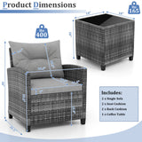 3 Pieces Outdoor Wicker Conversation Set with Tempered Glass Tabletop-Gray