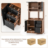 71 Inch Kitchen Pantry with 3 Storage Cabinet and 3 Deep Drawers-Walnut
