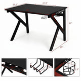 K-Shaped Gaming Desk with Cup Holder Headphone