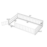Twin Size Kids Wood Montessori Floor Bed with Door and Fence-White