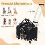 Foldable Pet Carrier with Wheels Airline Approved Rolling Cat and Dog Carrier-Black