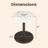 Round Marble Side Table Pedestal End Table with Stone Finish and Wooden-Black  White
