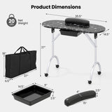 Foldable Portable Manicure Table with Drawer Casters and Cushion-Black