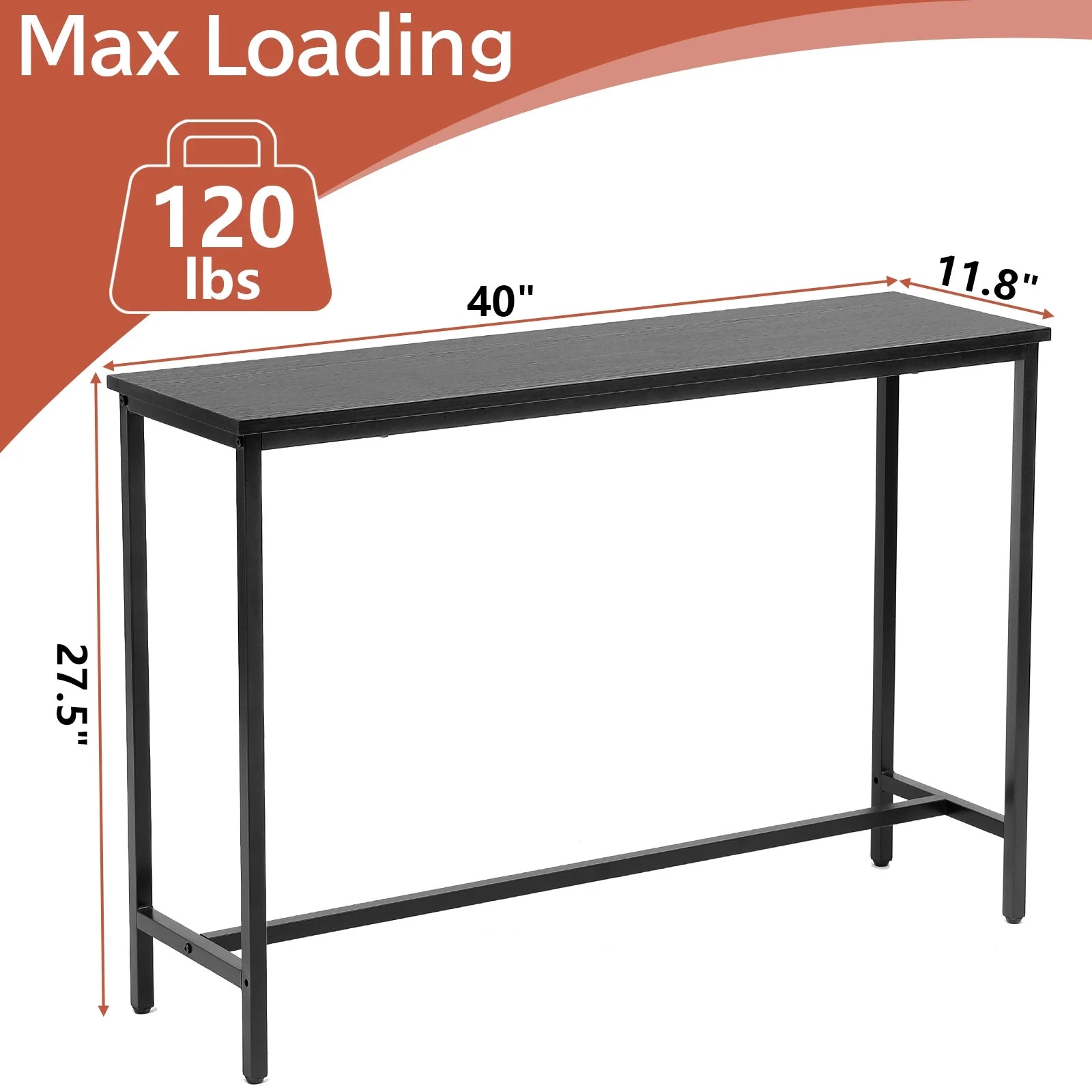 Collapse Metal Table Console Table Modern Entryway Table with Durable Black Metal Frame ...