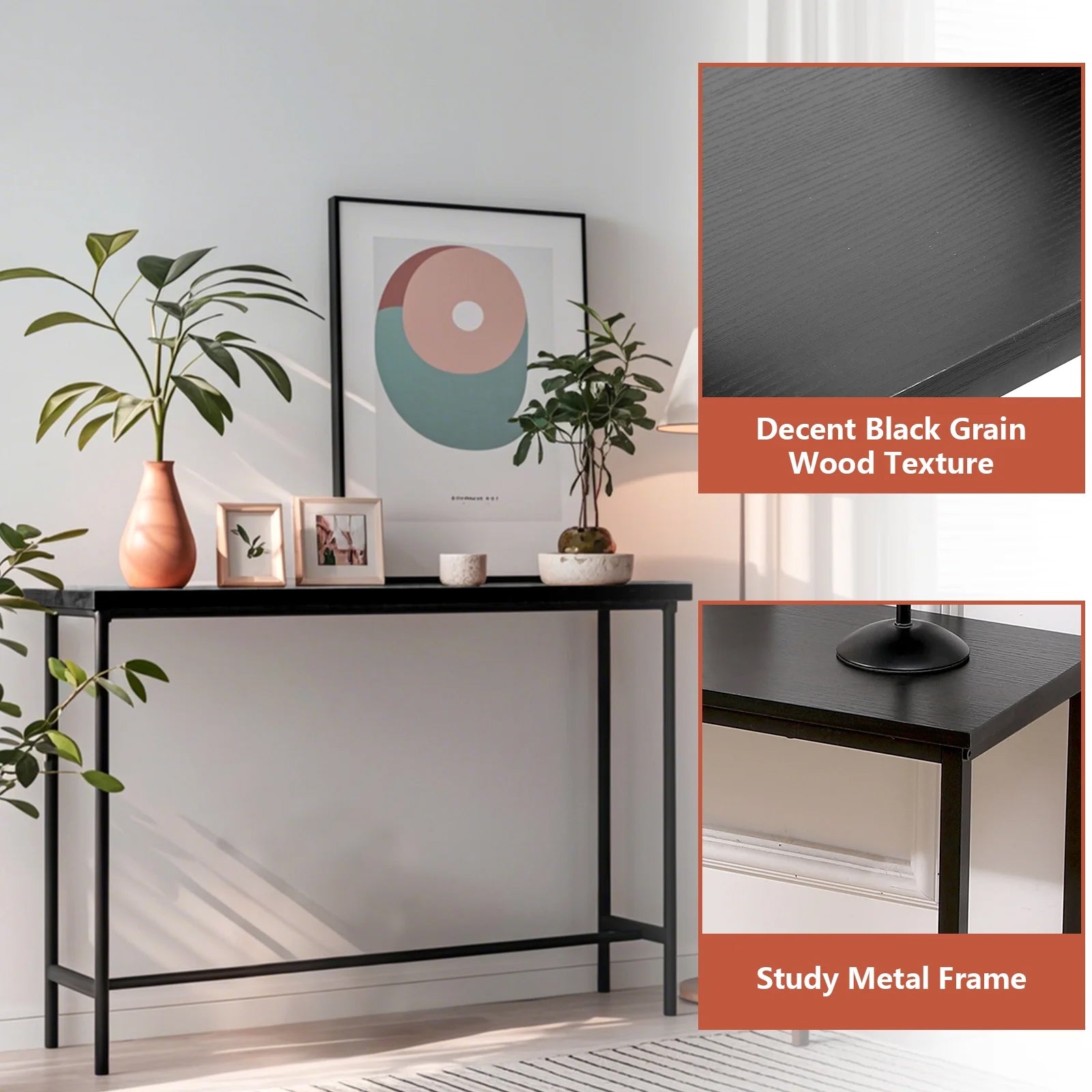Collapse Metal Table Console Table Modern Entryway Table with Durable Black Metal Frame ...