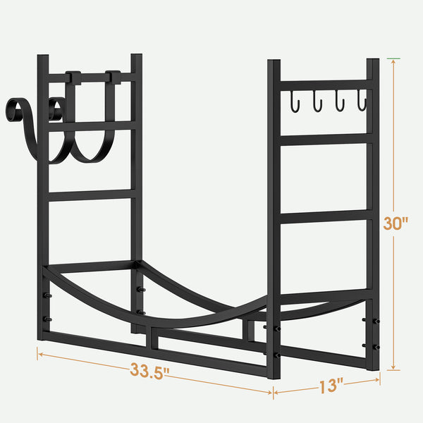 33.5in Steel Firewood Rack Fireplace Log Holder with Fireplace Tools ...