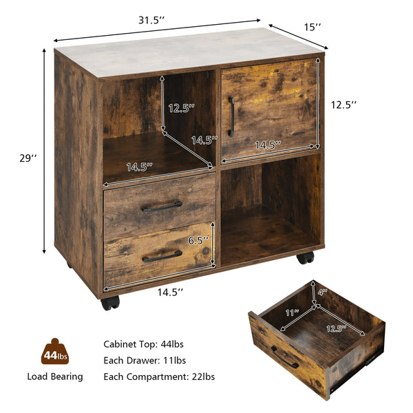 Mobile File Cabinet with Lateral Printer Stand and Storage Shelves ...