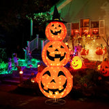 Light Up Triple Stacked Halloween Pumpkin Decoration with Hat