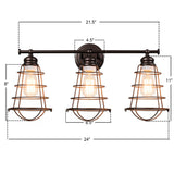 3-Light Vanity Lamp Bathroom Fixture with Metal Wire Cage