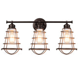 3-Light Vanity Lamp Bathroom Fixture with Metal Wire Cage